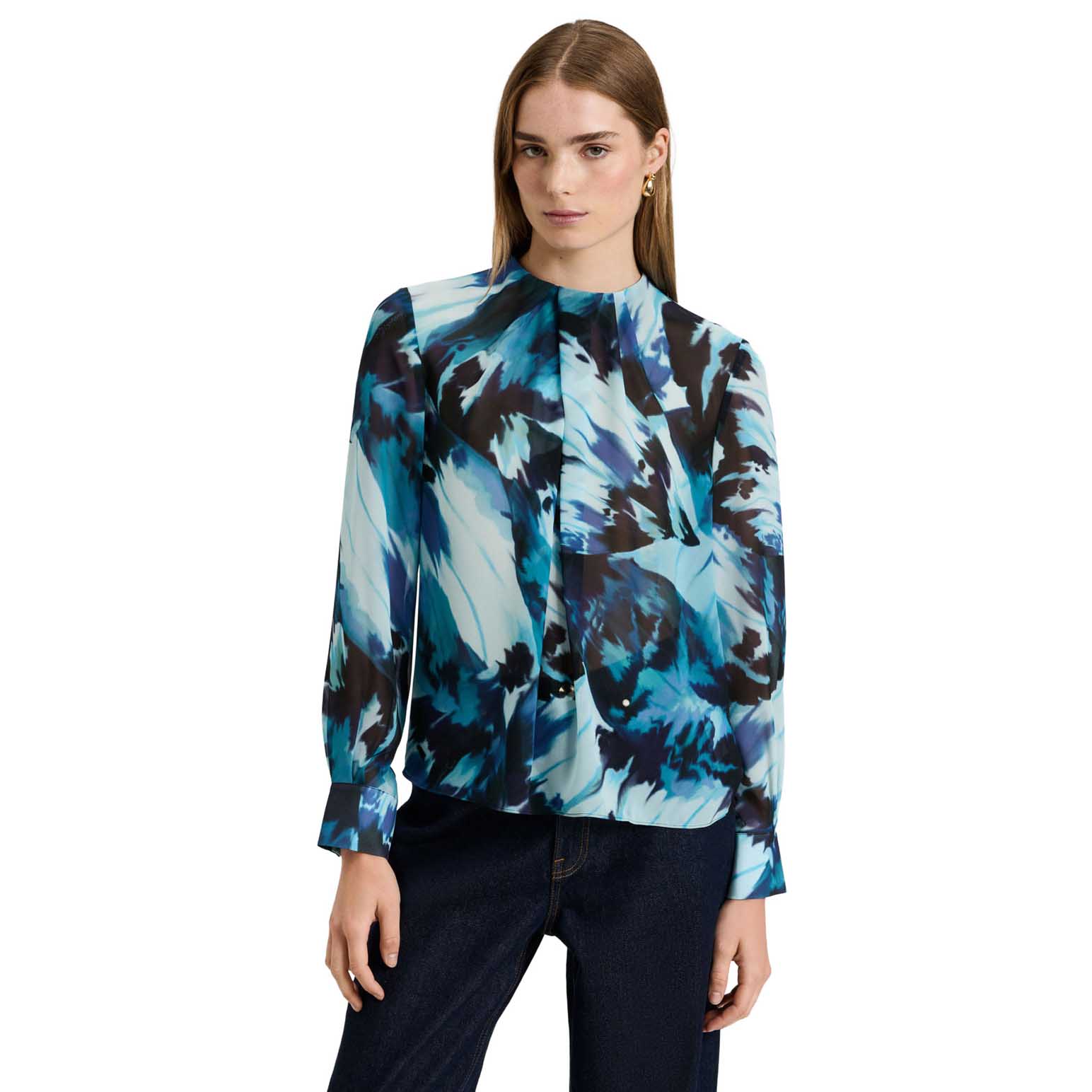 Veronika Maine Blue Papillion Georgette Blouse